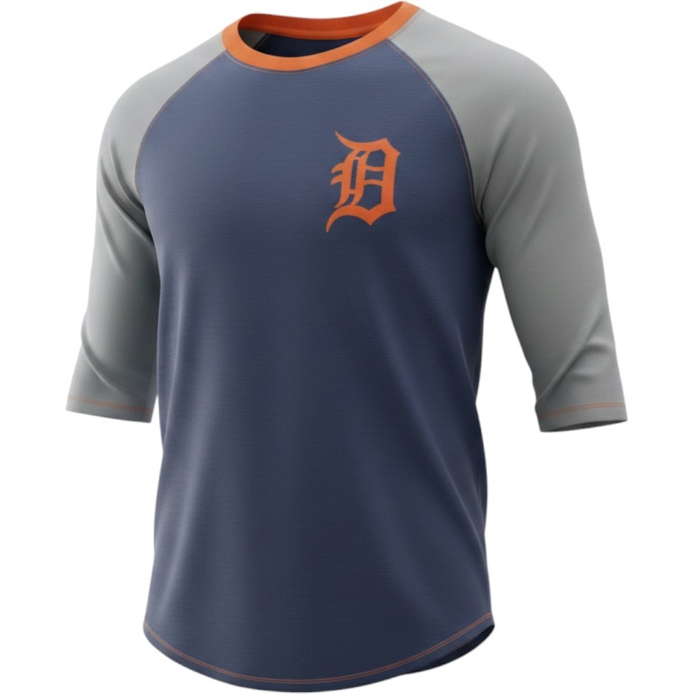 NWT Nike Detroit Tigers Shirt Womens Large Blue Grey Graphic Raglan Athletic